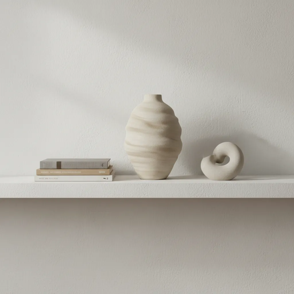 minimal styled shelf with few decor objects showing decluttered design