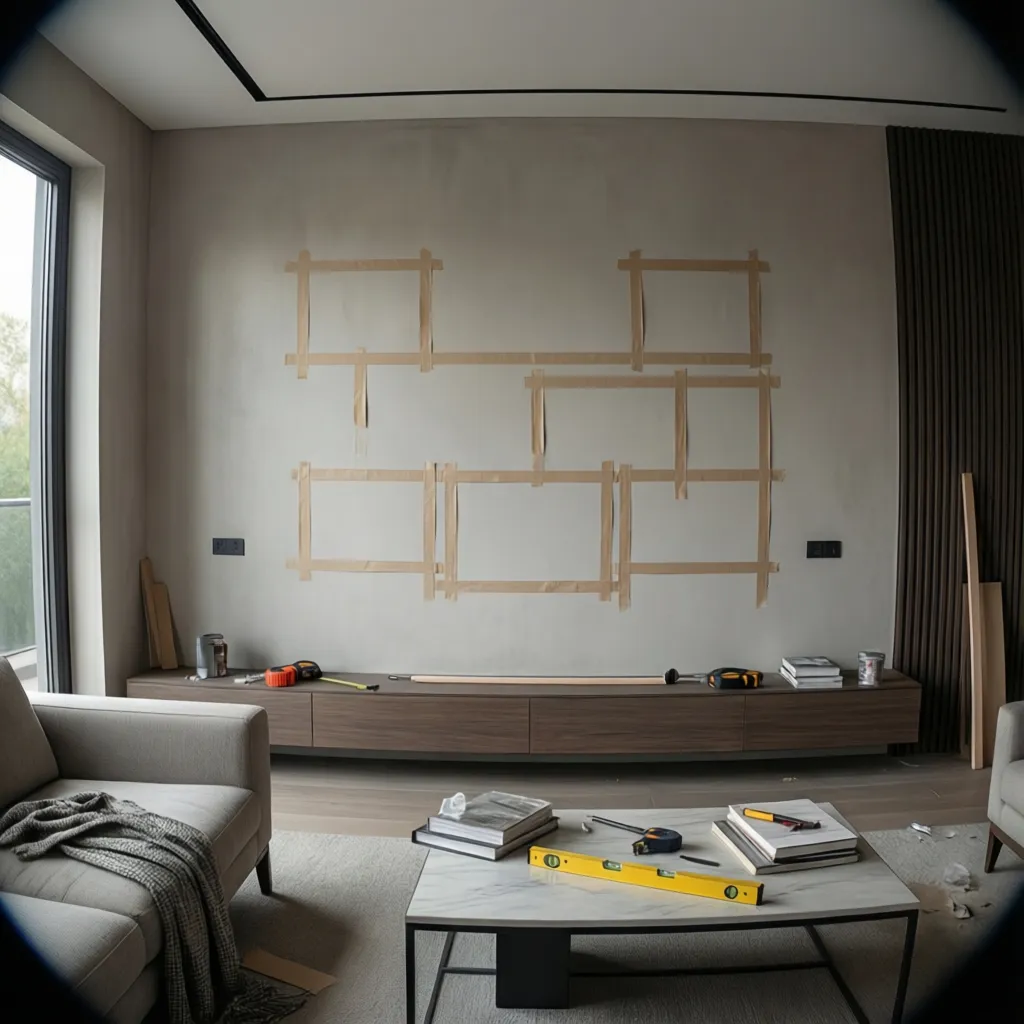 Modern wall decor layout planning before installation