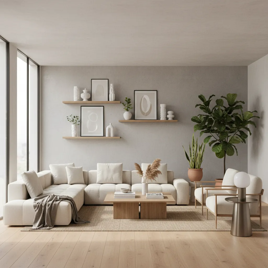 living room with layered decor arranged along a clear visual flow