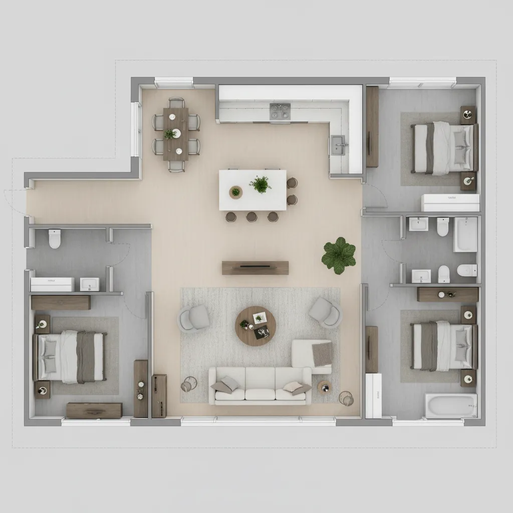 interior floor plan showing decor layout zones