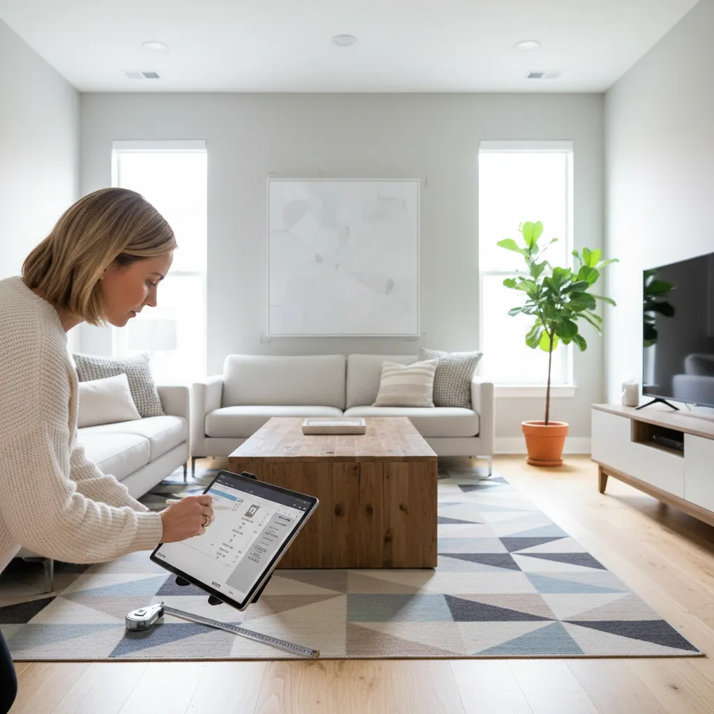 homeowner reviewing decor size and product details before buying