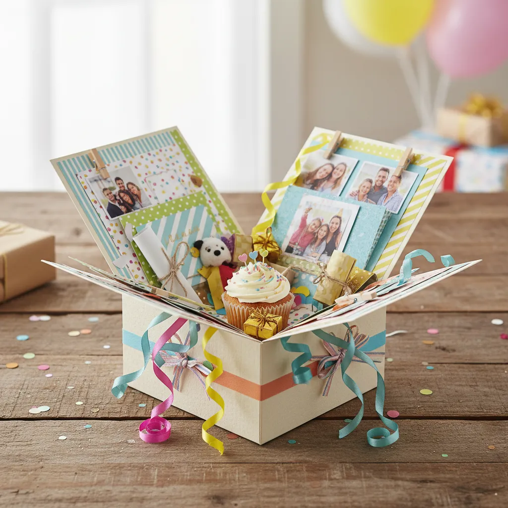 Decoraciones interiores de cajas para cumpleaños