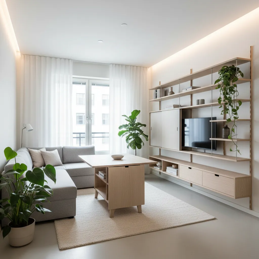 Apartamento pequeño bien organizado con decoración minimalista