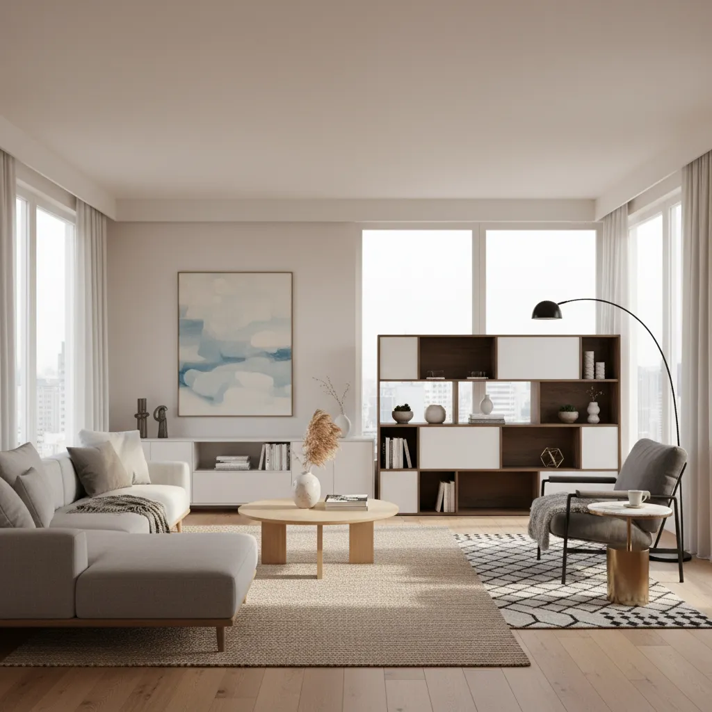 Diseño digital de sala moderna con diferentes estilos de muebles
