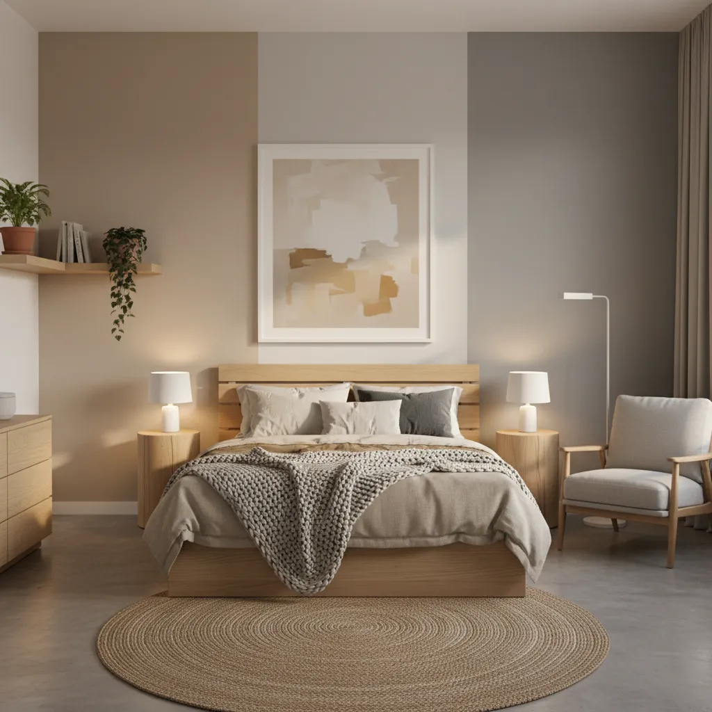 Dormitorio juvenil con colores neutros y decoración moderna