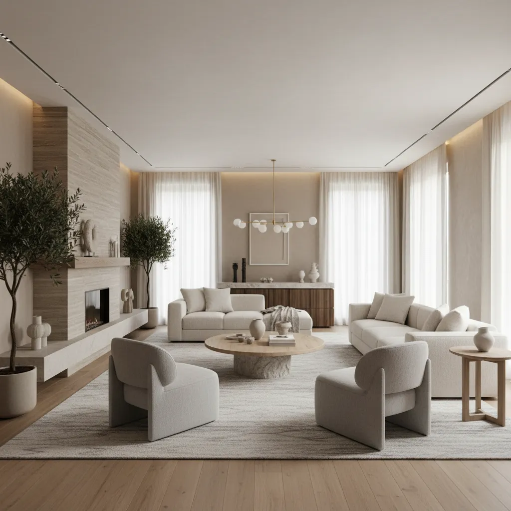 Salón moderno completamente decorado como resultado final de un proyecto de interiorismo