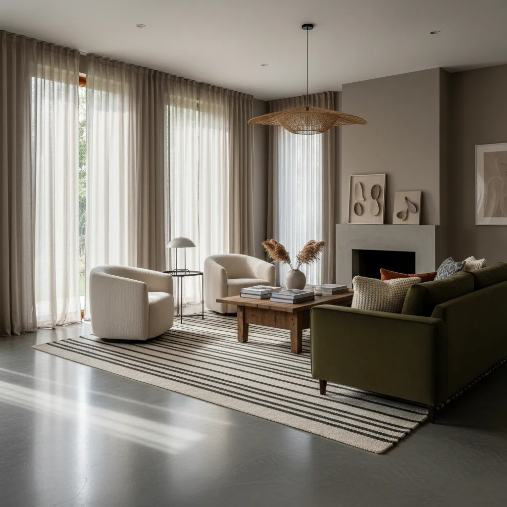 Interior con suelo gris y textiles con textura