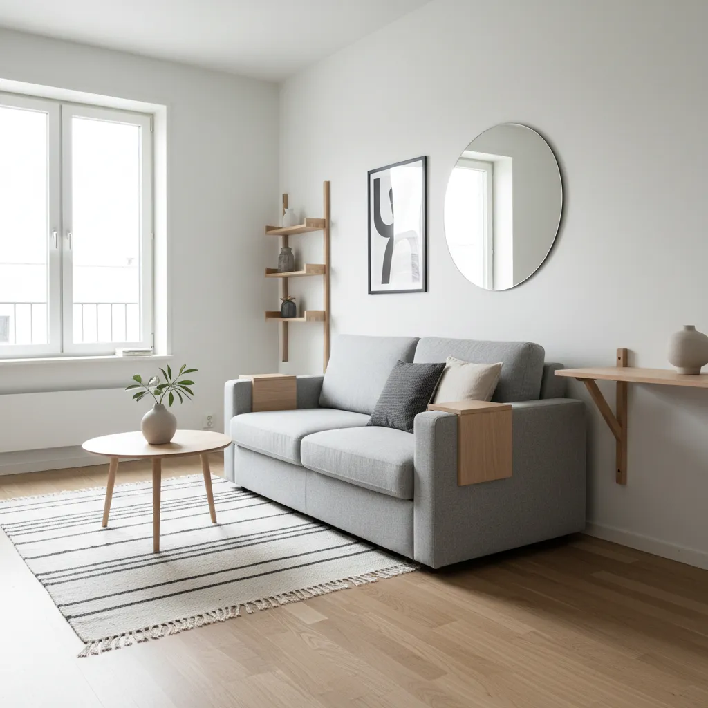 Pequeño apartamento decorado con estilo minimalista y muebles funcionales