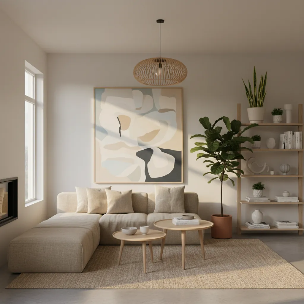 Interior claro decorado con arte y plantas para añadir personalidad
