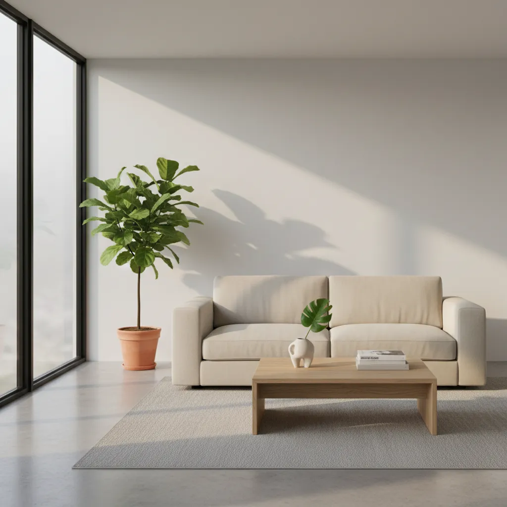 Sala de estar minimalista con decoración reducida para mejorar la composición