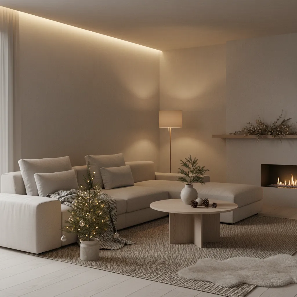 Decoración navideña minimalista en un salón elegante