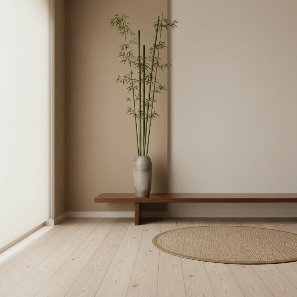 Interior minimalista con decoración oriental sencilla