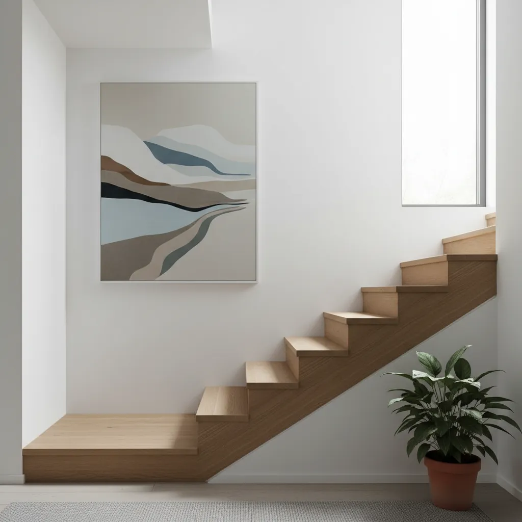 Decoración minimalista en pared de escalera interior