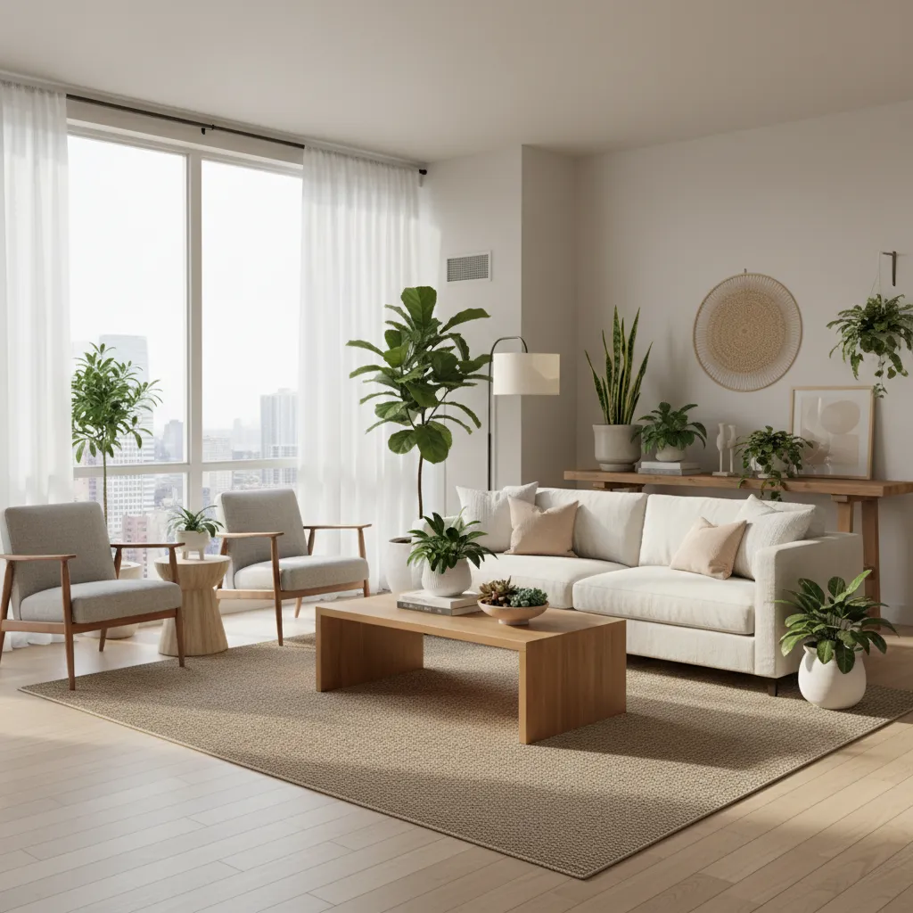 Piso decorado con plantas y estilo natural contemporáneo