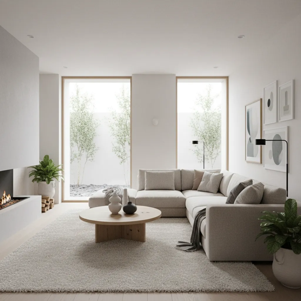 Render 3D de un salón moderno diseñado en software de decoración interior