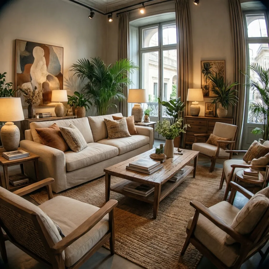 Showroom de decoración con muebles modernos y objetos decorativos en Barcelona