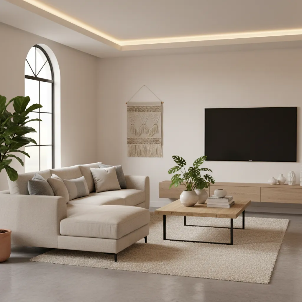 Salón virtual con muebles modernos dentro de un juego de decoración de casas