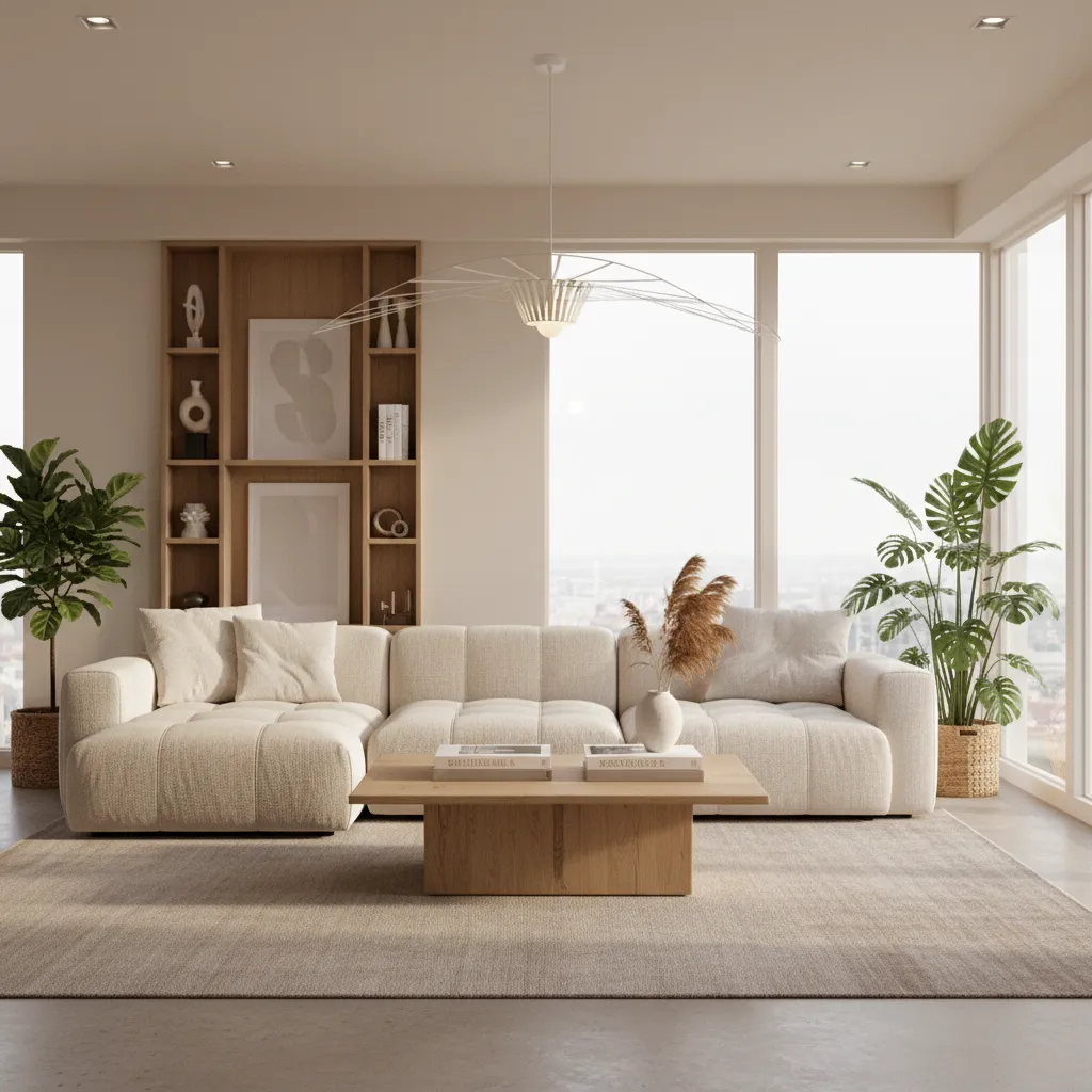 Sala moderna decorada virtualmente con diferentes muebles y colores