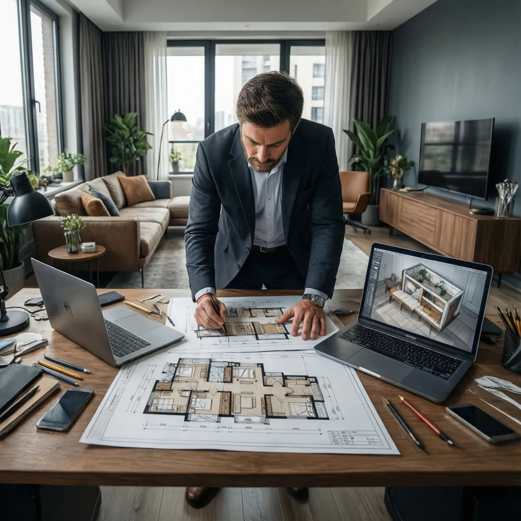 Diseñador de interiores trabajando en un proyecto residencial