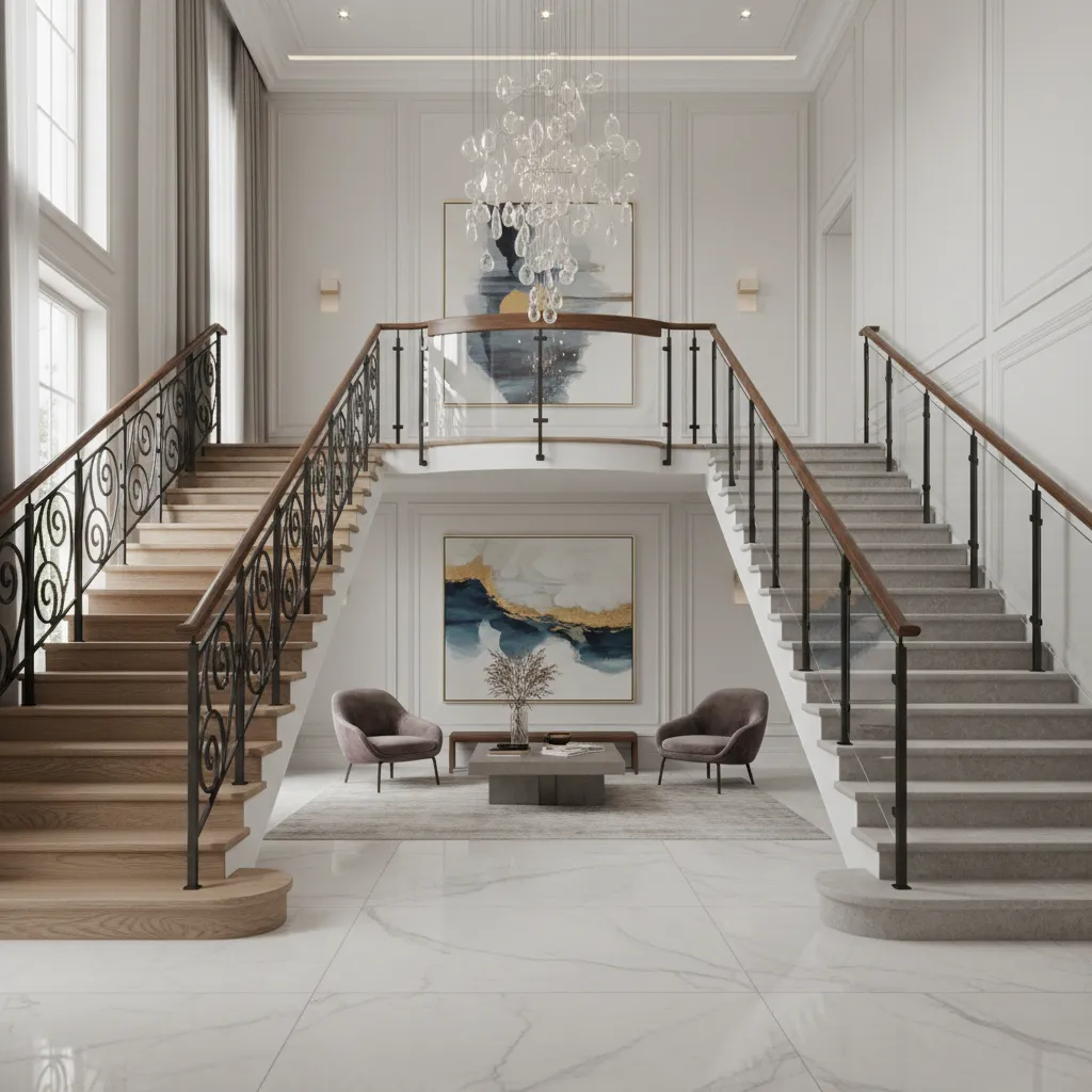 Decorative Banister Materials Compared Wood Metal Glass Wrought Iron