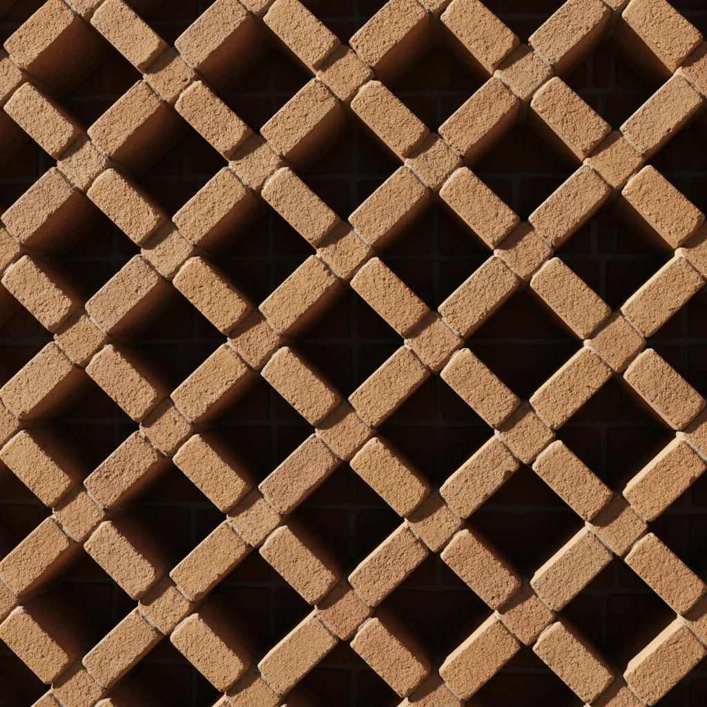 Close view of geometric brick jali wall pattern with diamond shaped openings