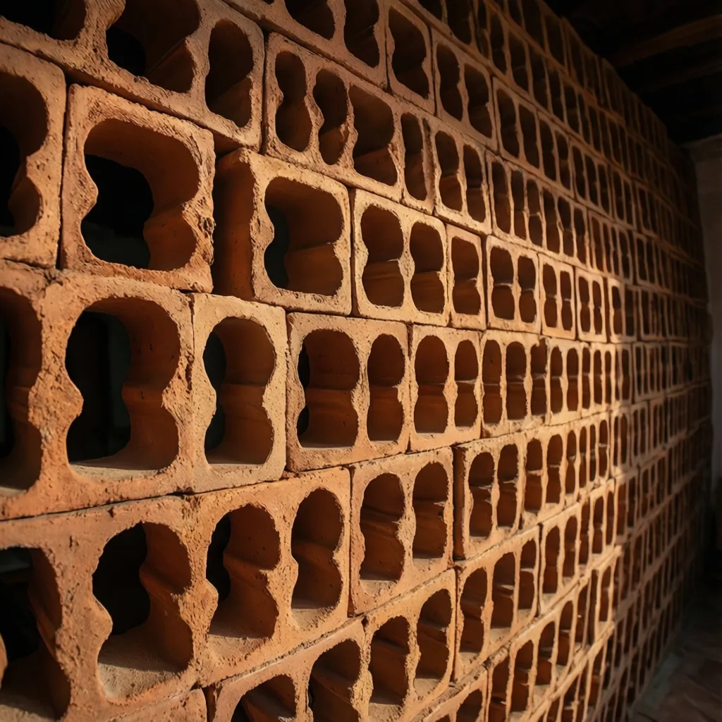 decorative clay ventilation block pattern in architectural wall