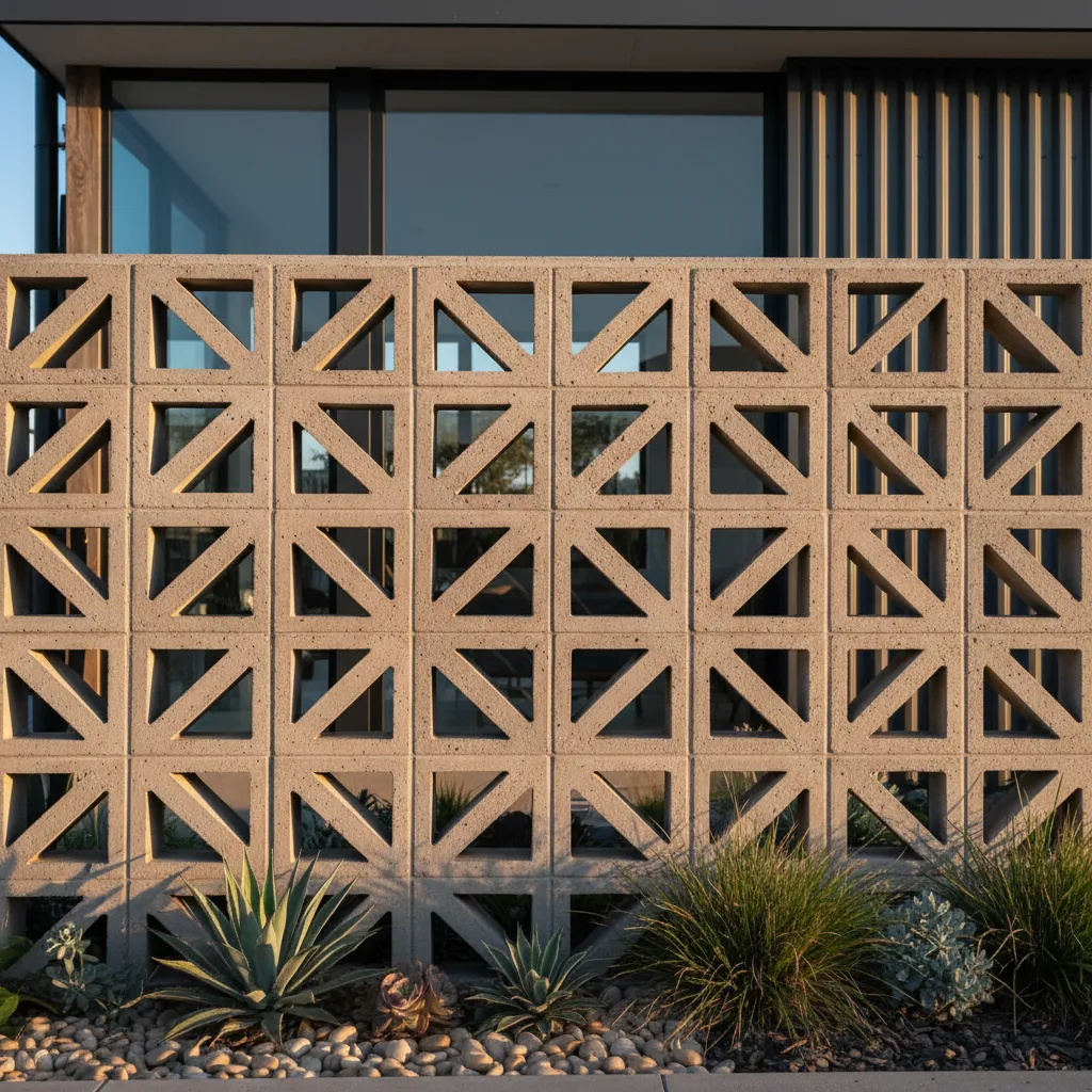 Cerca de bloques decorativos con patrón ventilado en una vivienda moderna
