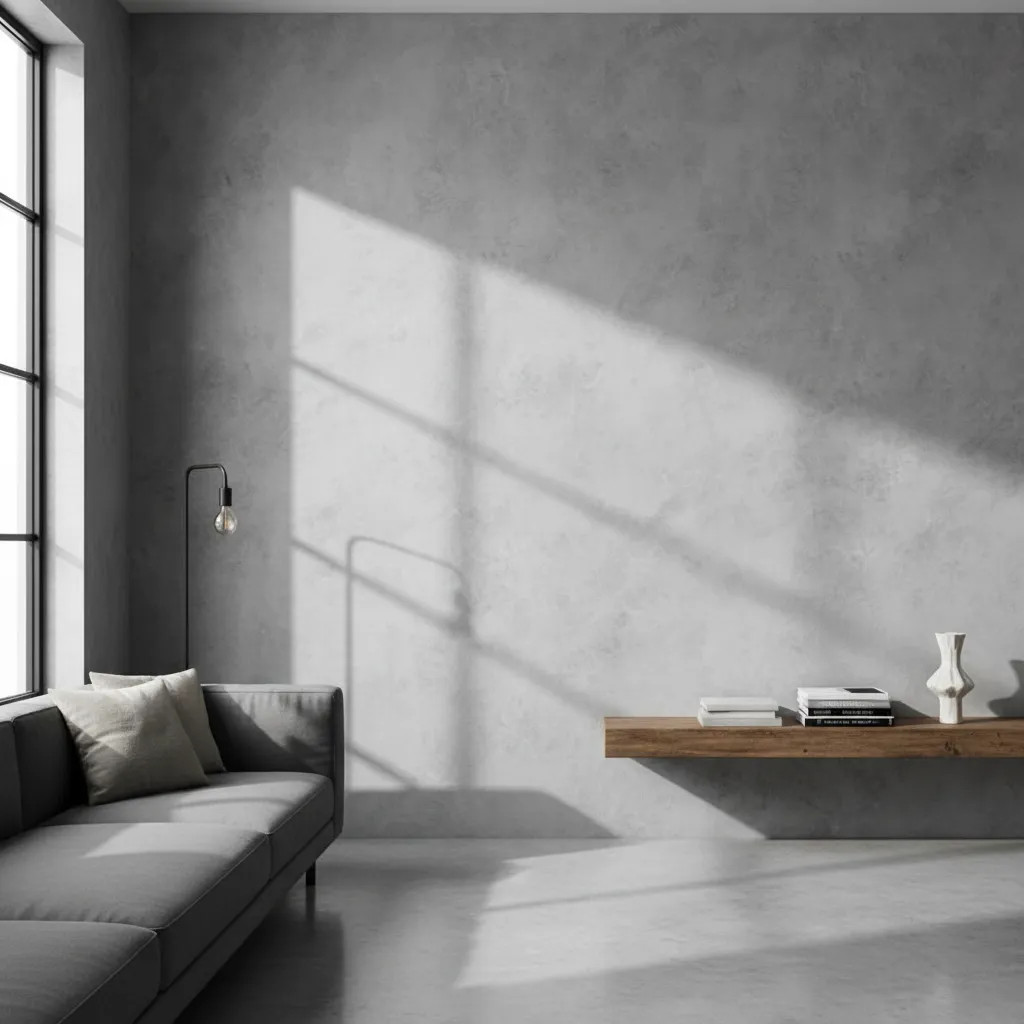 Pared con pintura efecto cemento en interior moderno