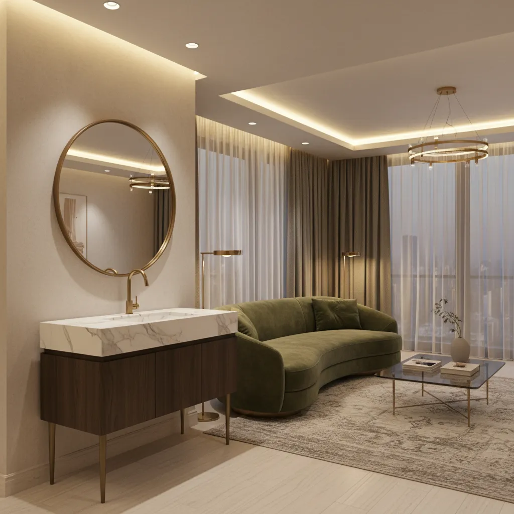 Decorative console style wash basin integrated with living room decor