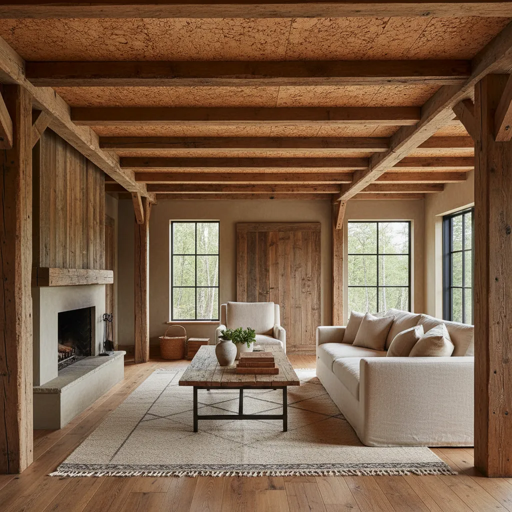 Paneles de corcho natural instalados en un techo interior de madera