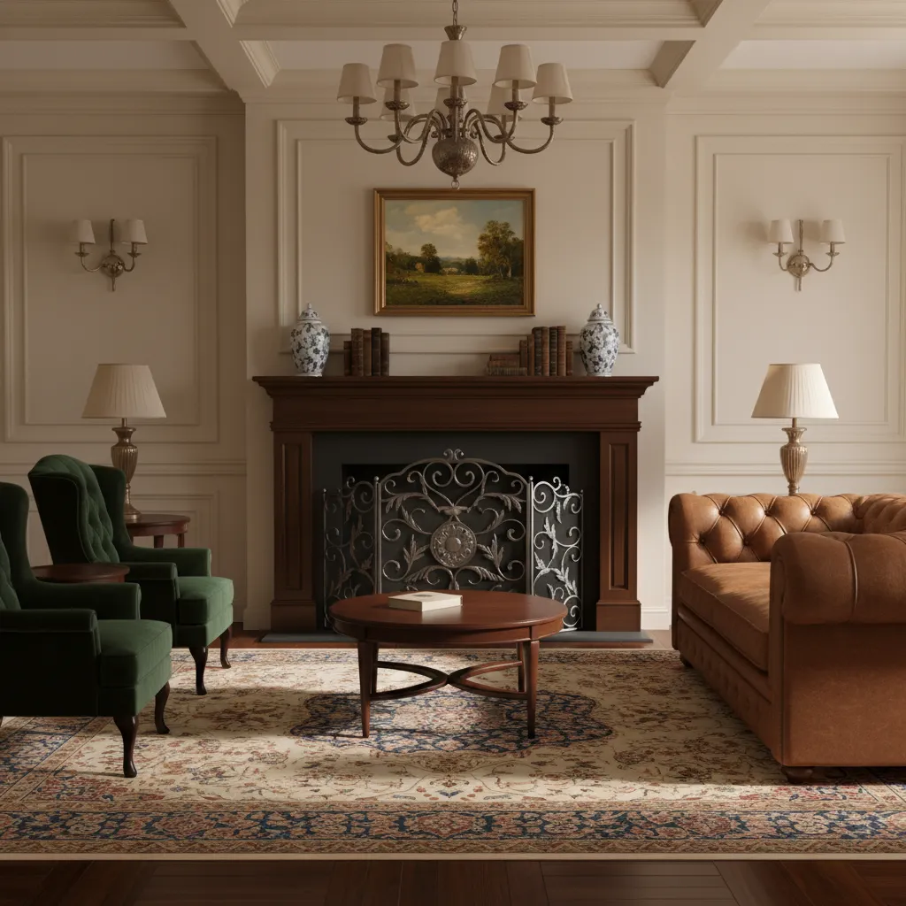 decorative metal fireplace screen placed in front of unused fireplace