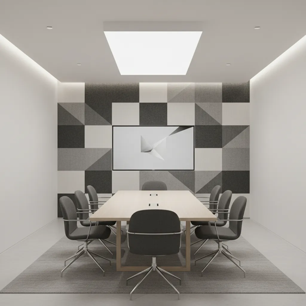 Office meeting room with decorative insulated acoustic wall panels