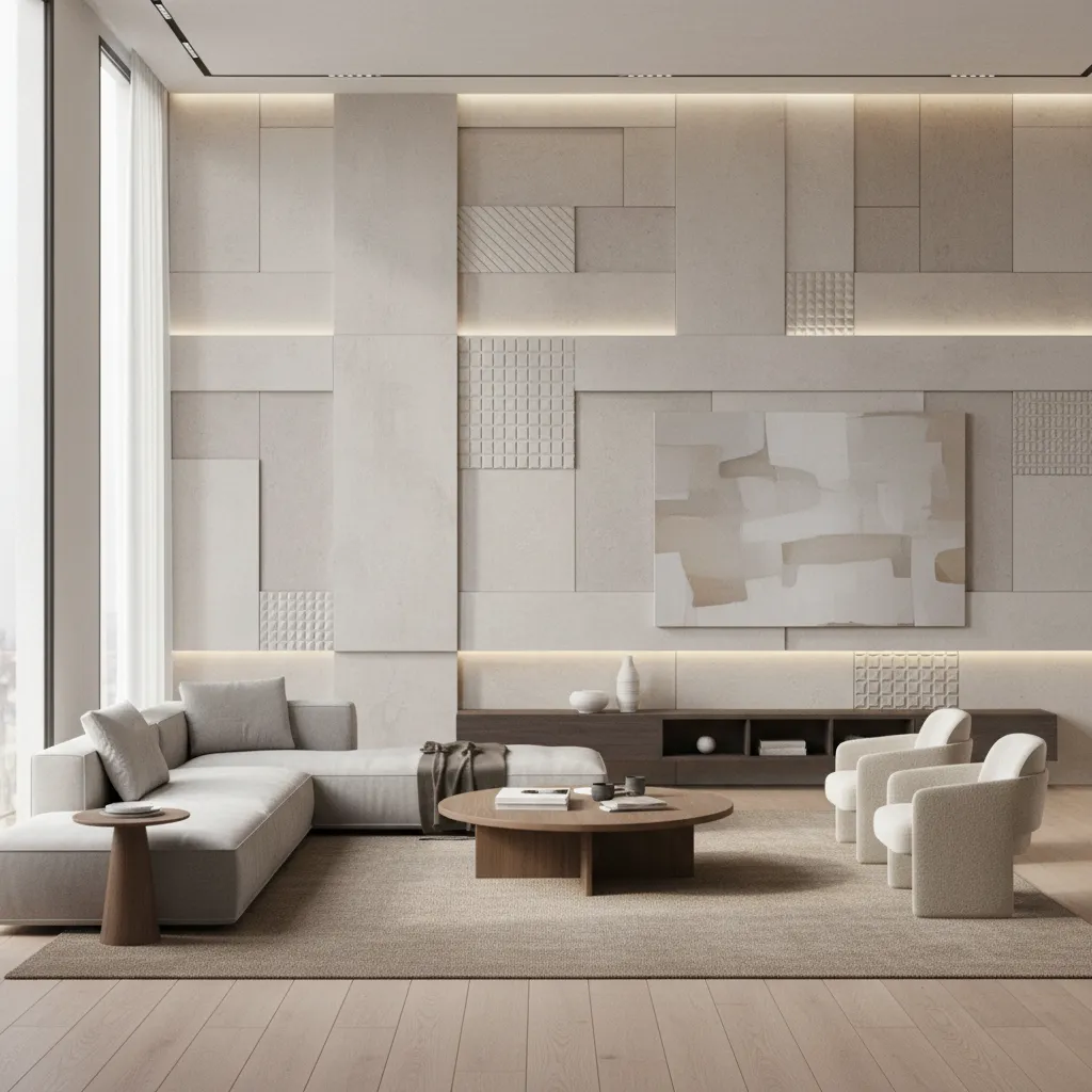 living room wall finished with decorative insulated panels