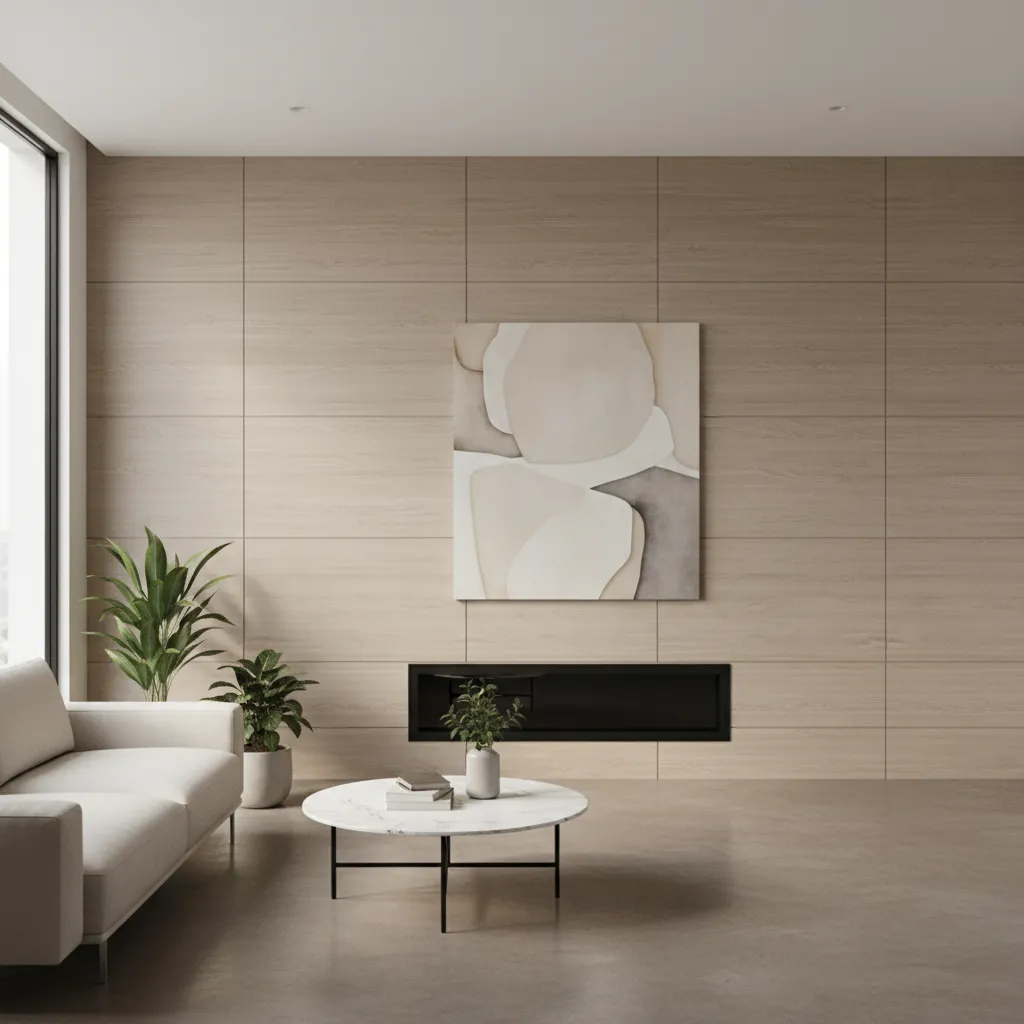 Modern interior wall using decorative insulated wall panels with wood texture finish