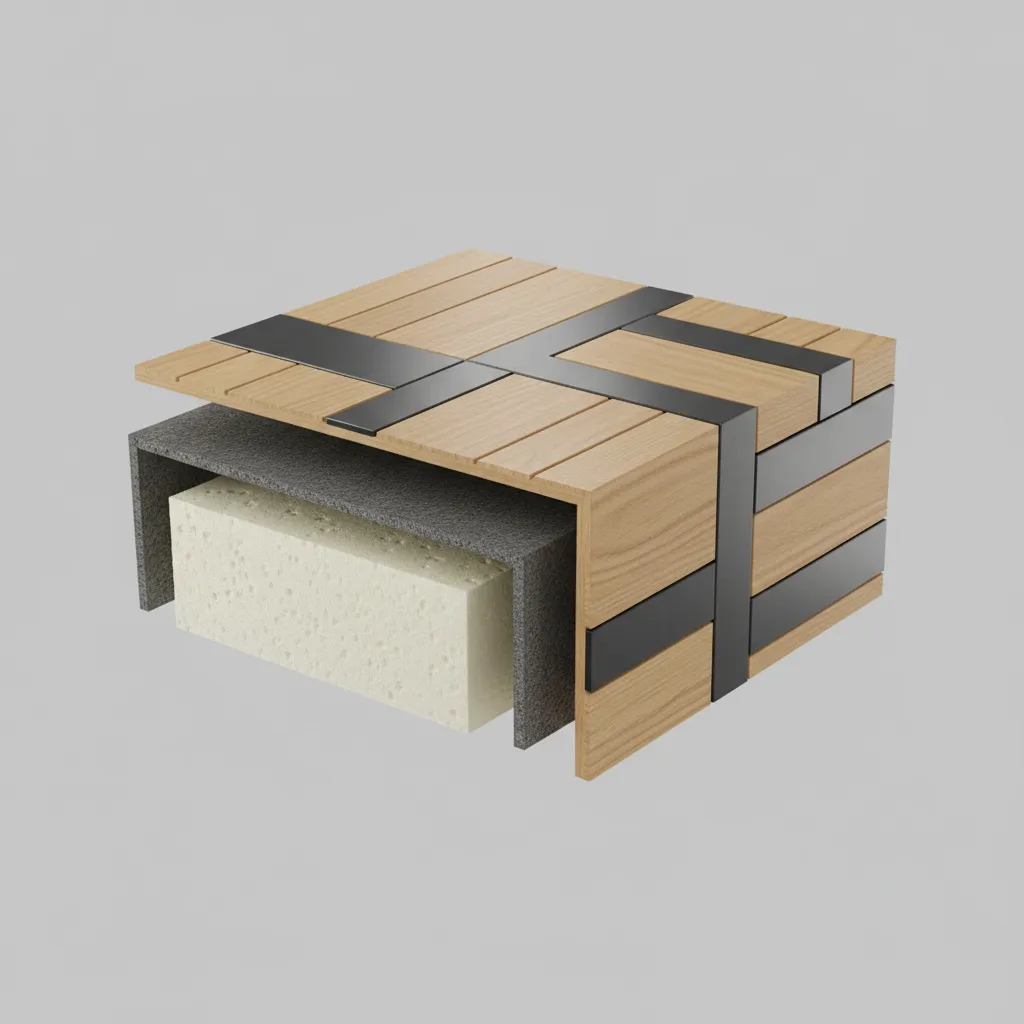 Wall cross section showing decorative insulated panel layers