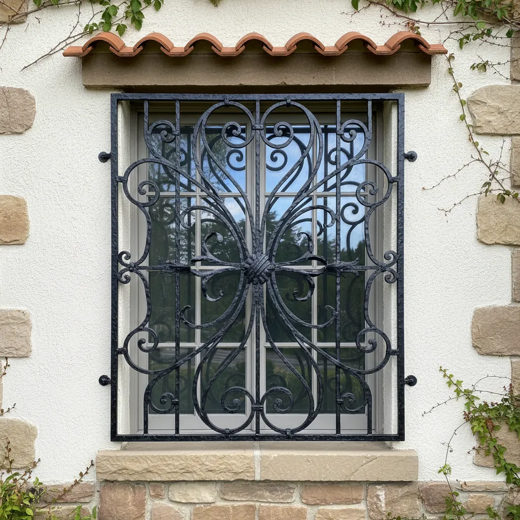 rejas decorativas de hierro forjado en ventana exterior