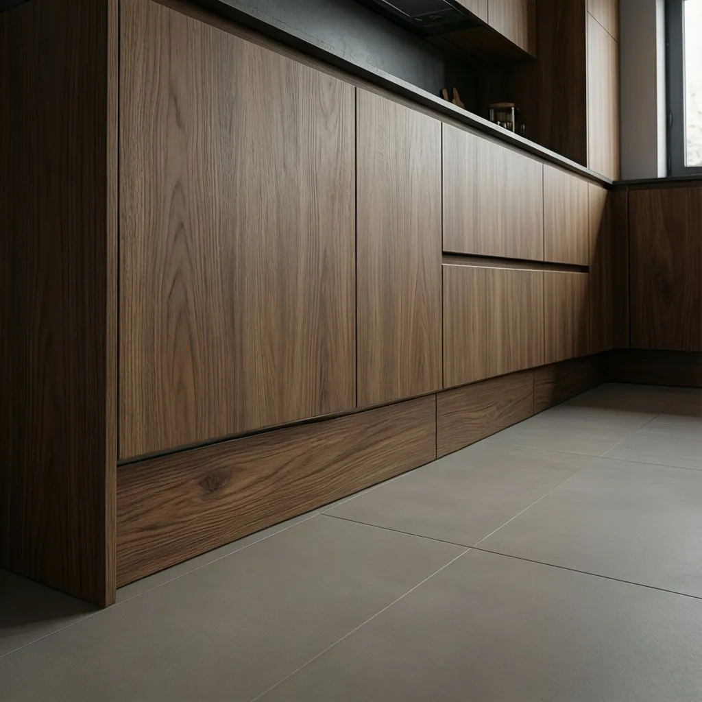 kitchen cabinets with decorative laminate toe kick panel matching cabinets