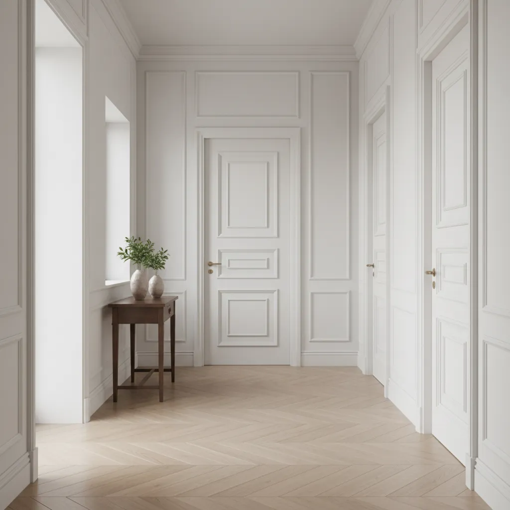 Interior door upgraded with decorative molding panels