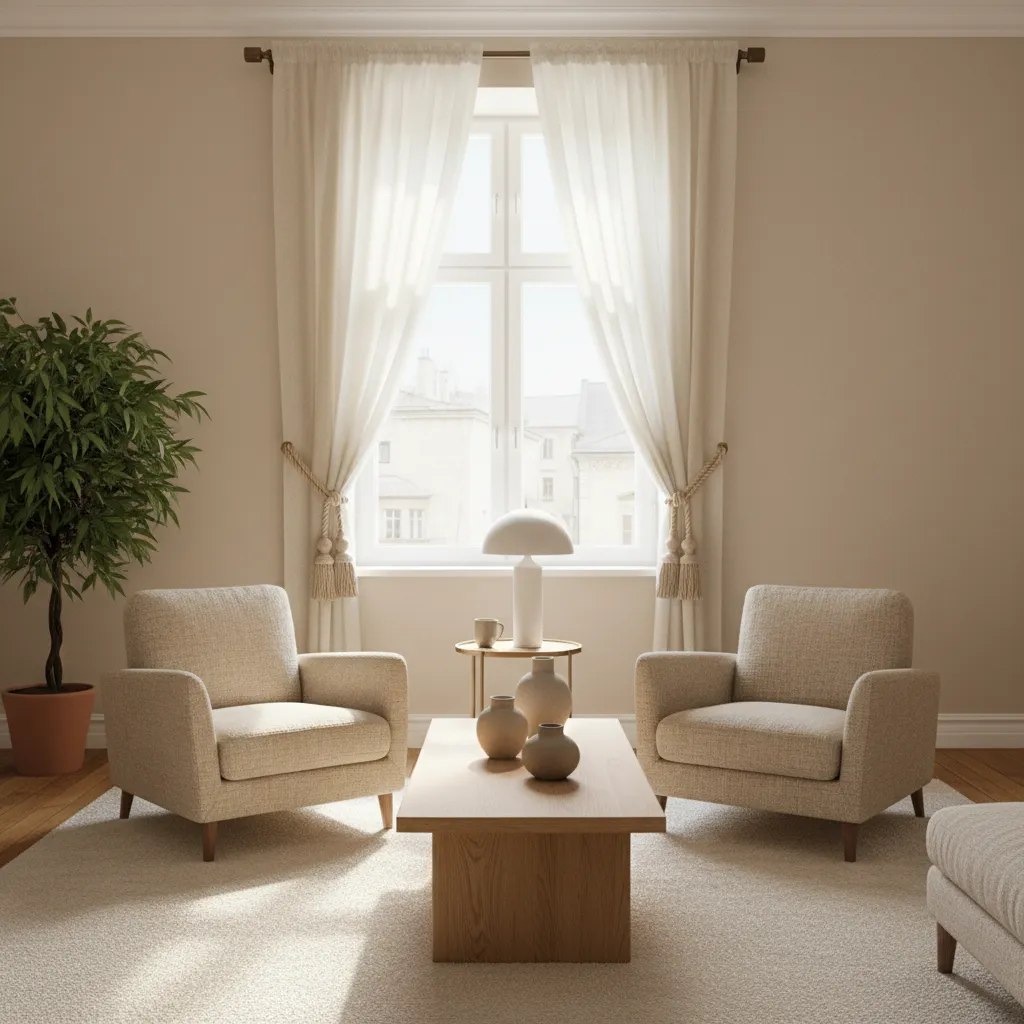 Curtains tied with decorative rope tie backs with subtle tassels