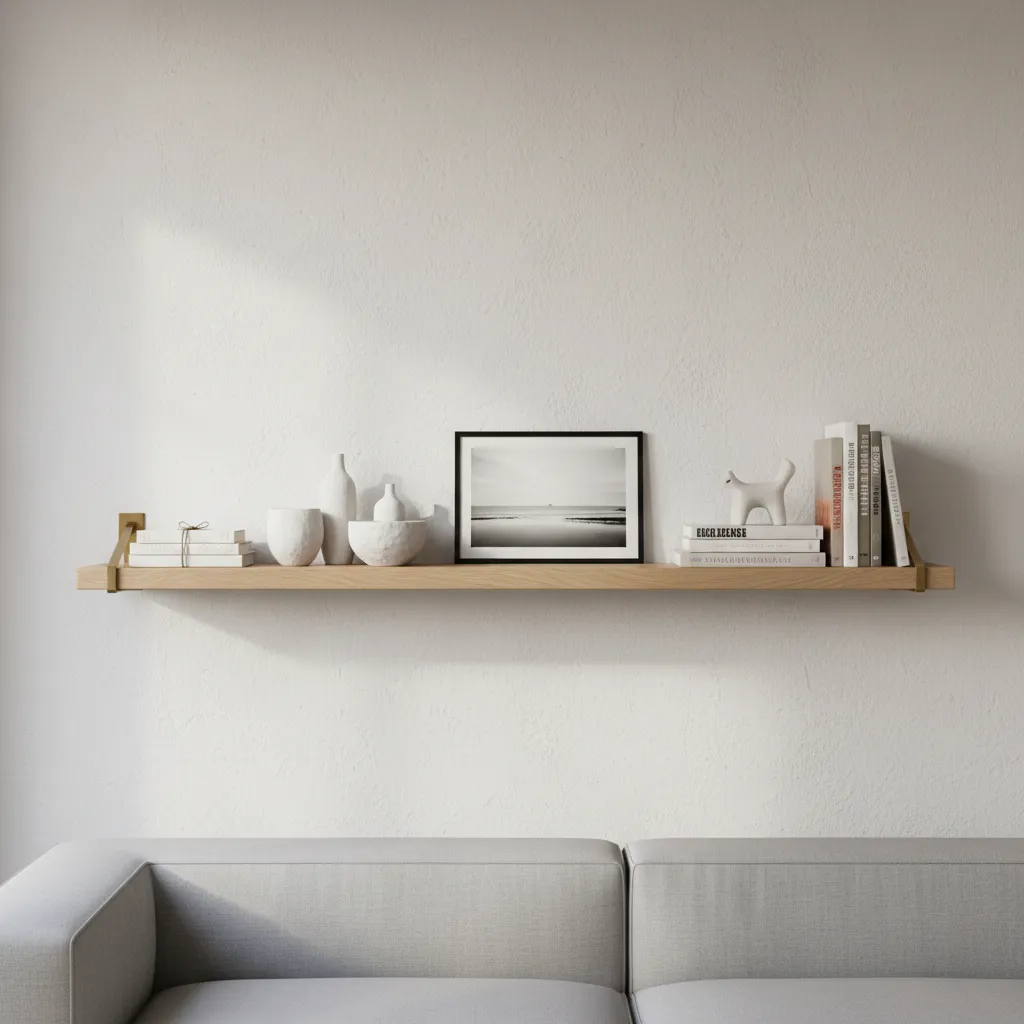 books and decor arranged to distribute weight safely on floating shelf