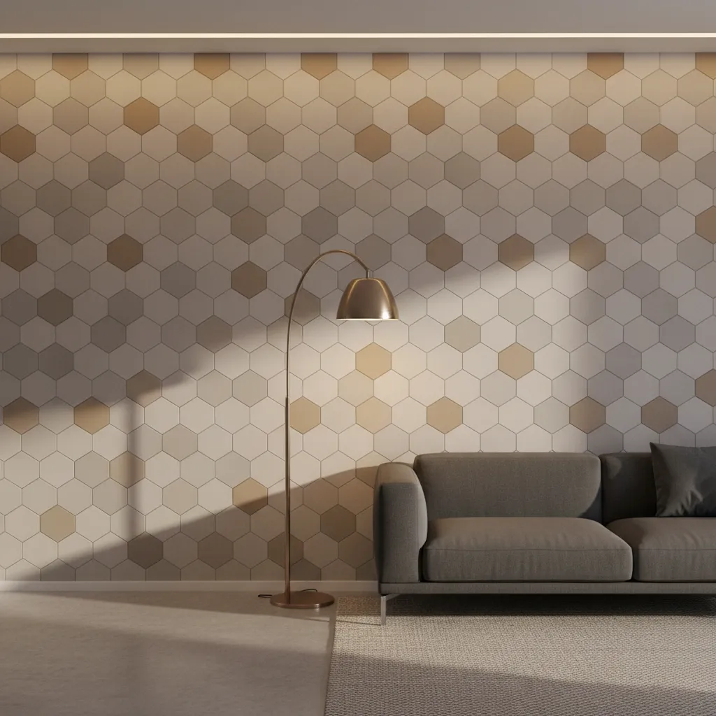 Decorative textured paint wall with geometric pattern in living hall