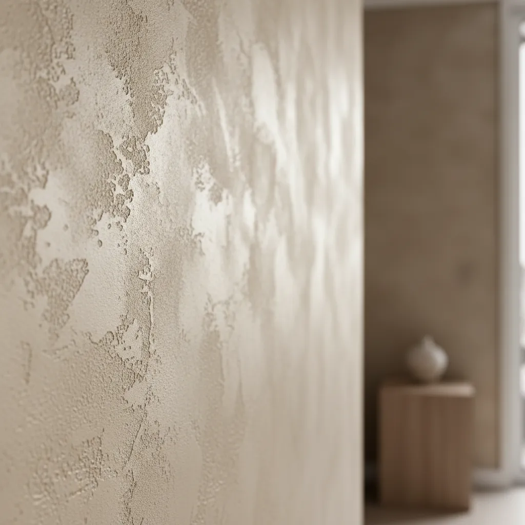 pared interior con pintura decorativa de textura tipo estuco