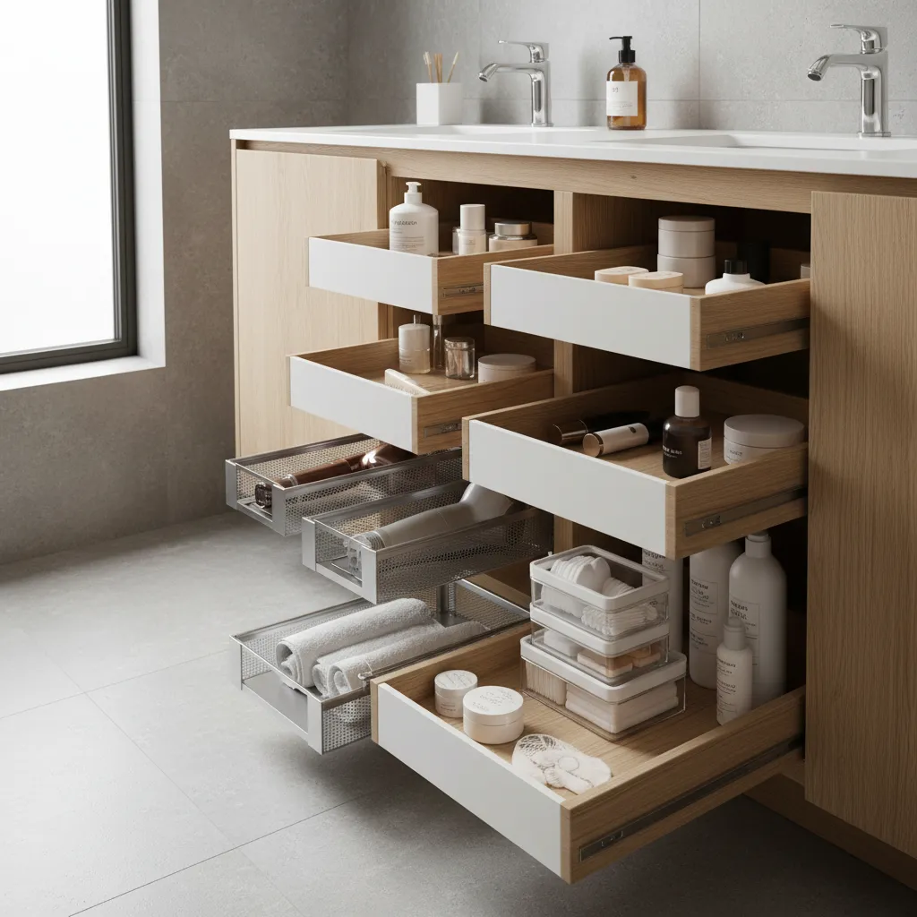 Space Maximization Systems for Deep Bathroom Cabinets