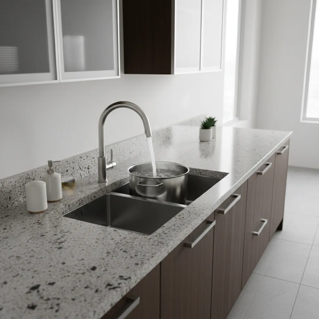 deep kitchen sink showing large pot washing space