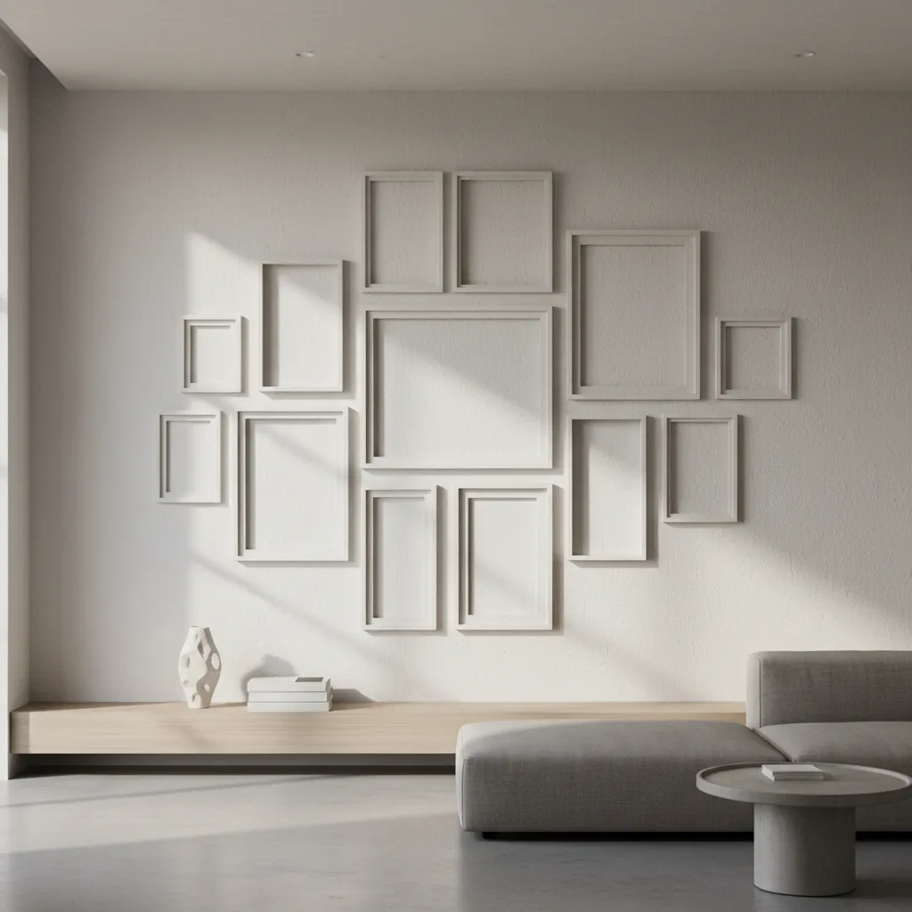 Wall display featuring shadow box and deep frames adding dimension