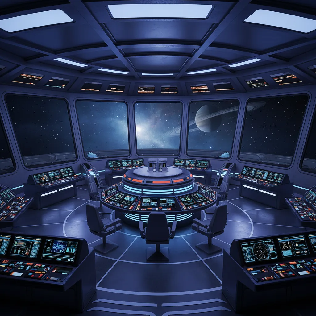 Deep Space Nine operations command center with central console and panoramic view