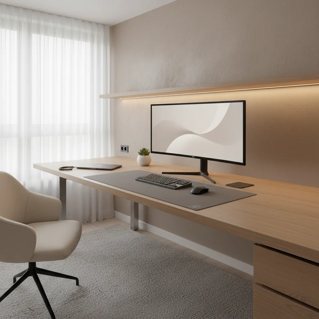 Escritorio amplio con suficiente profundidad para monitor y teclado