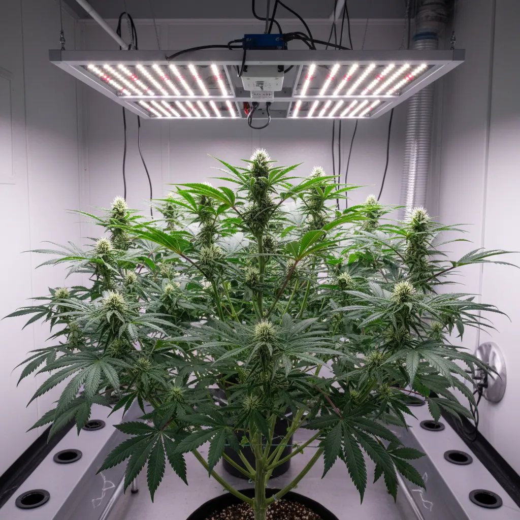 Plant after selective defoliation with light reaching inner bud sites