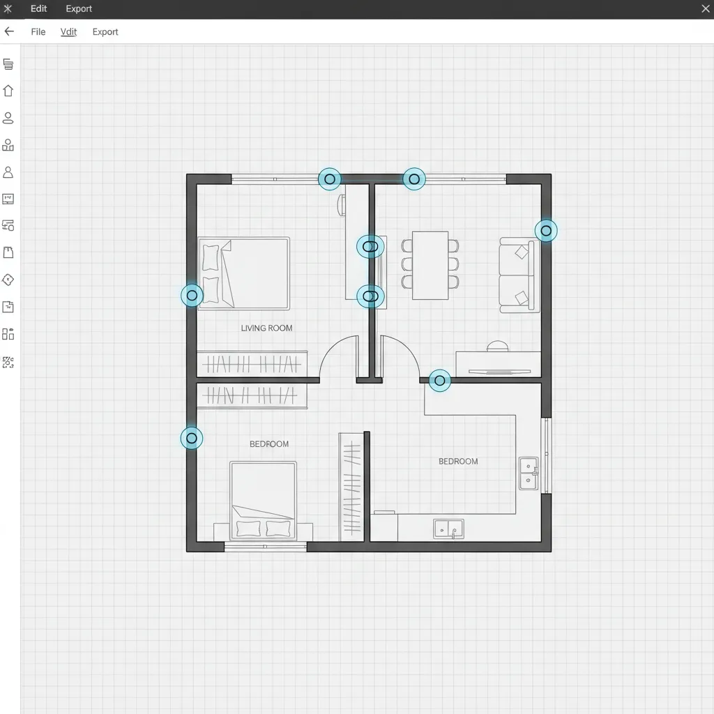 Floor planner wall editing tool selecting structural walls in a layout