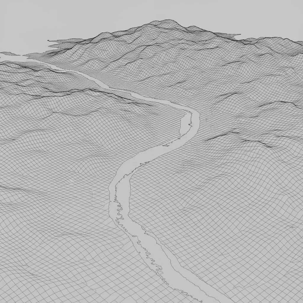 DEM terrain model used for debugging river system elevation errors